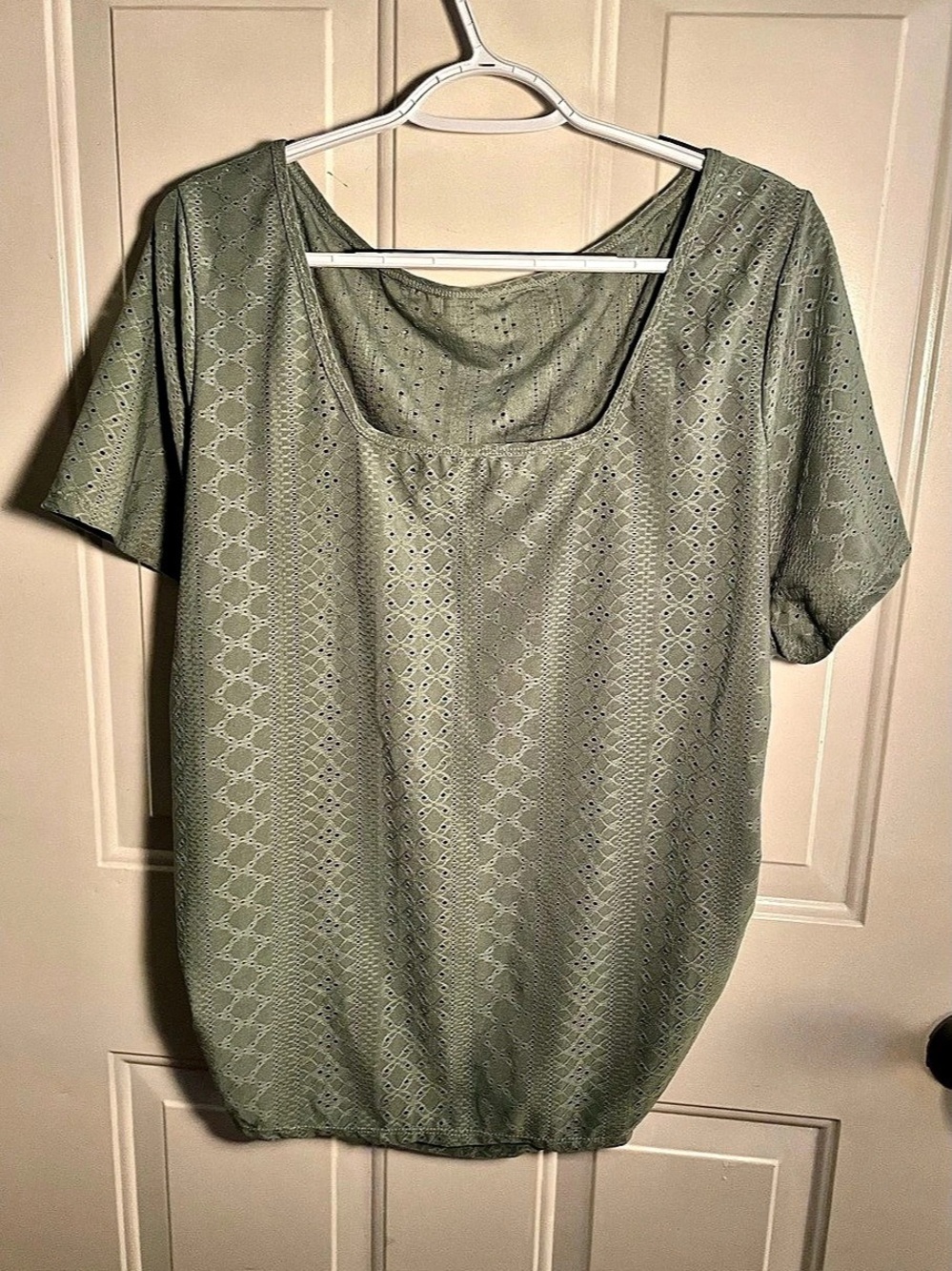 SHEIN Curve 4X Sage Green Eyelet Square Neck Ruched Blouse